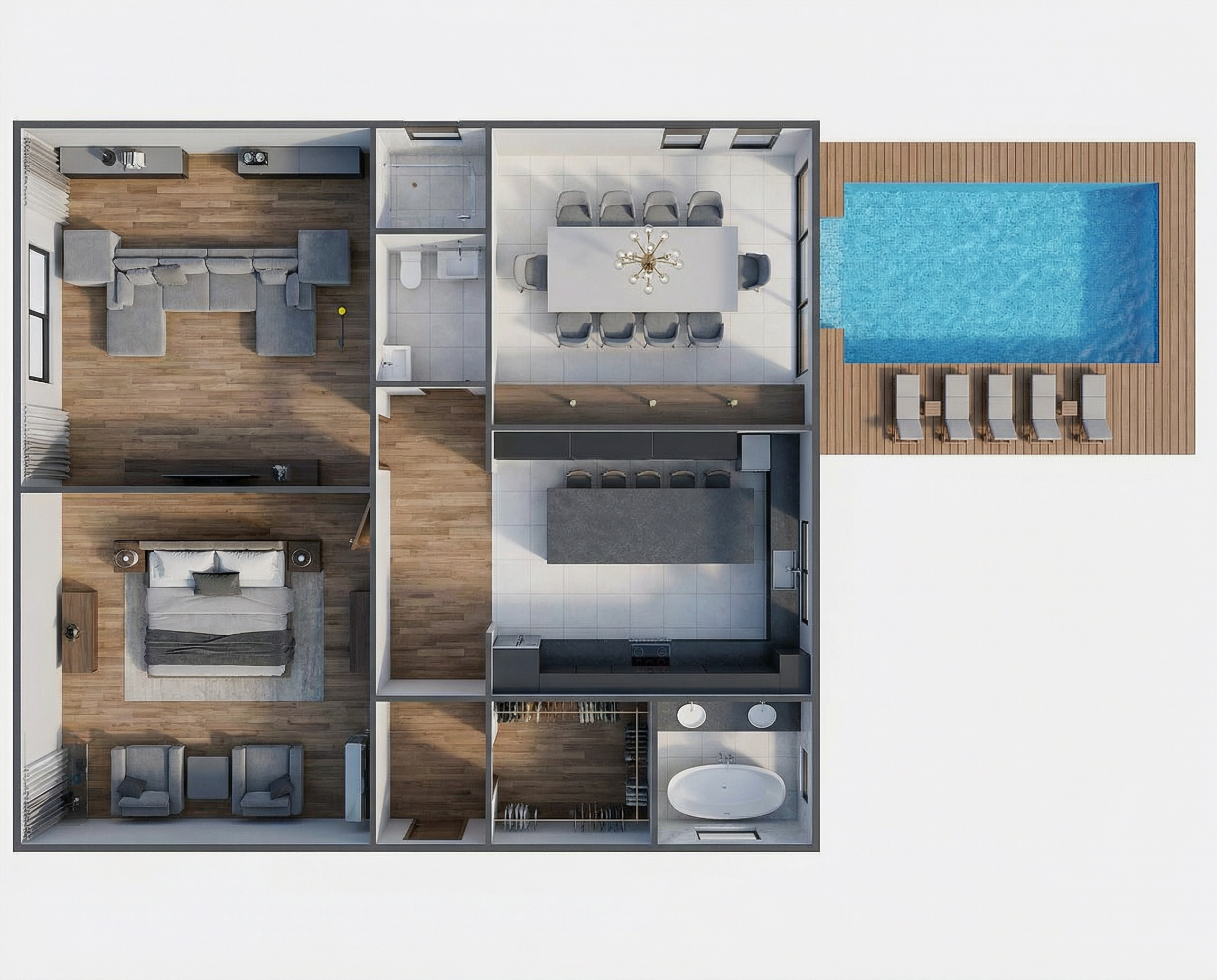 Detailed AI-created house: floor plan, 3D model, and interior visualization