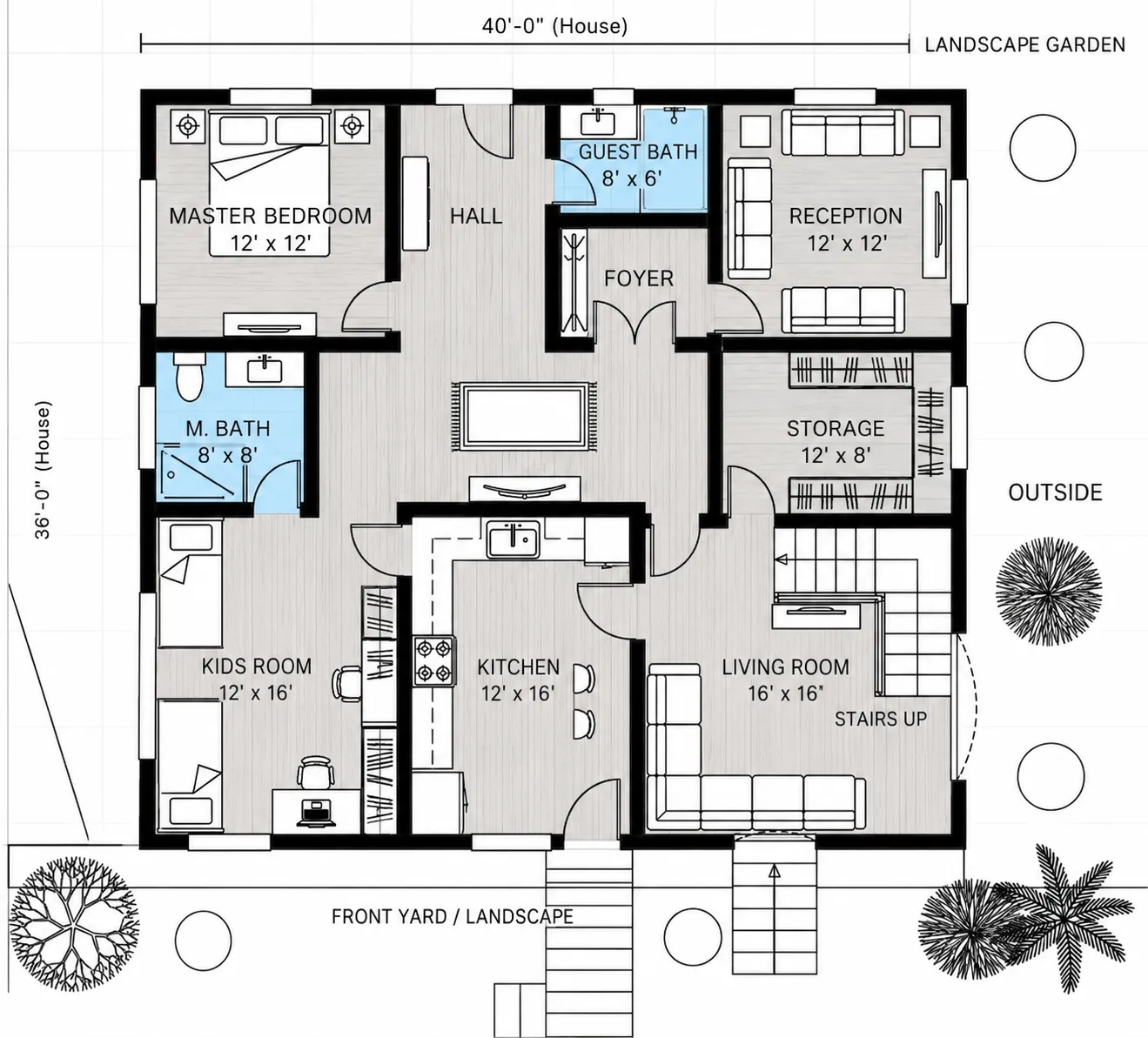 DesignHome-generated two bedroom floor plan with room layout furniture placement
