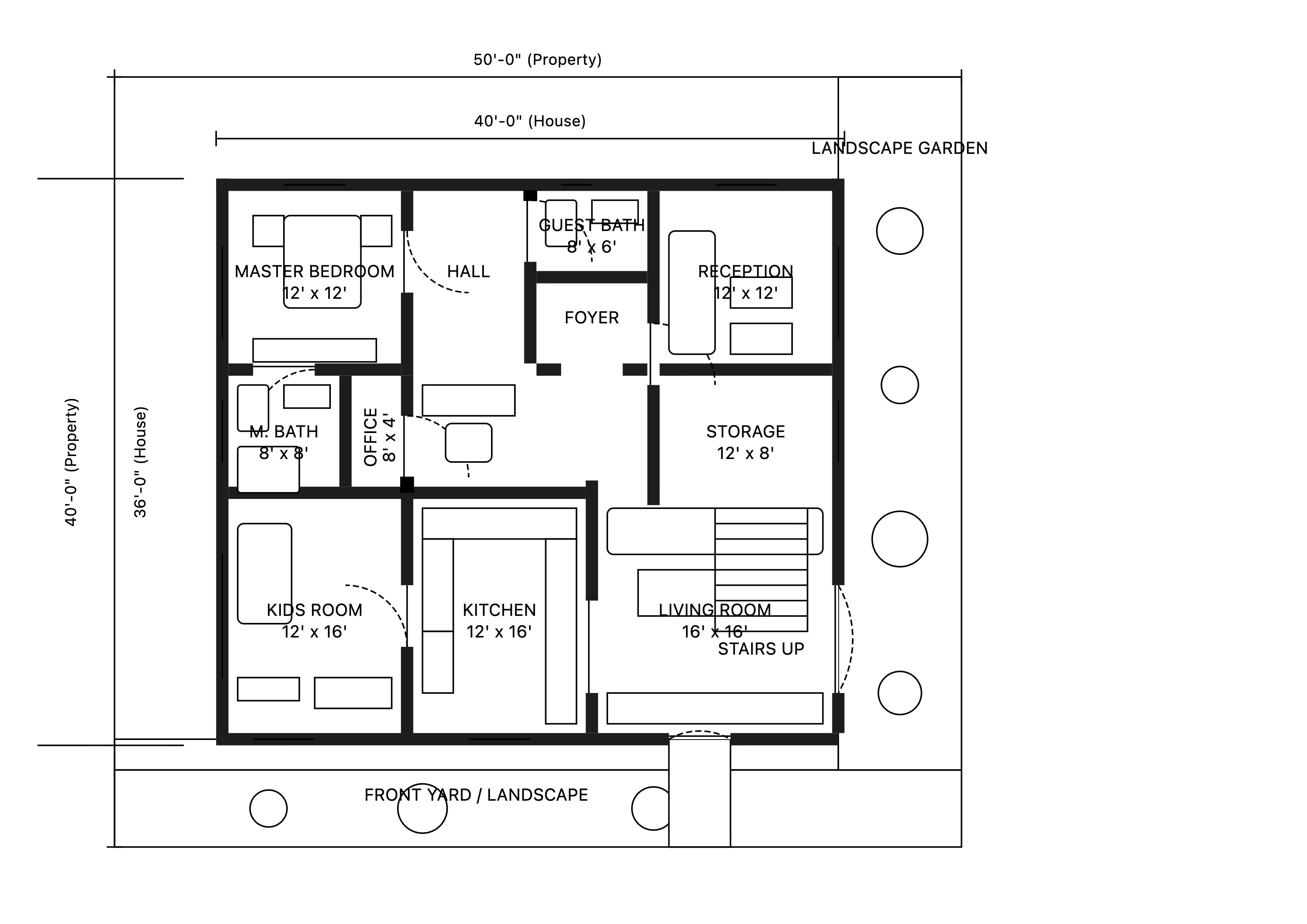 2 bedroom floor plan with reception and living area