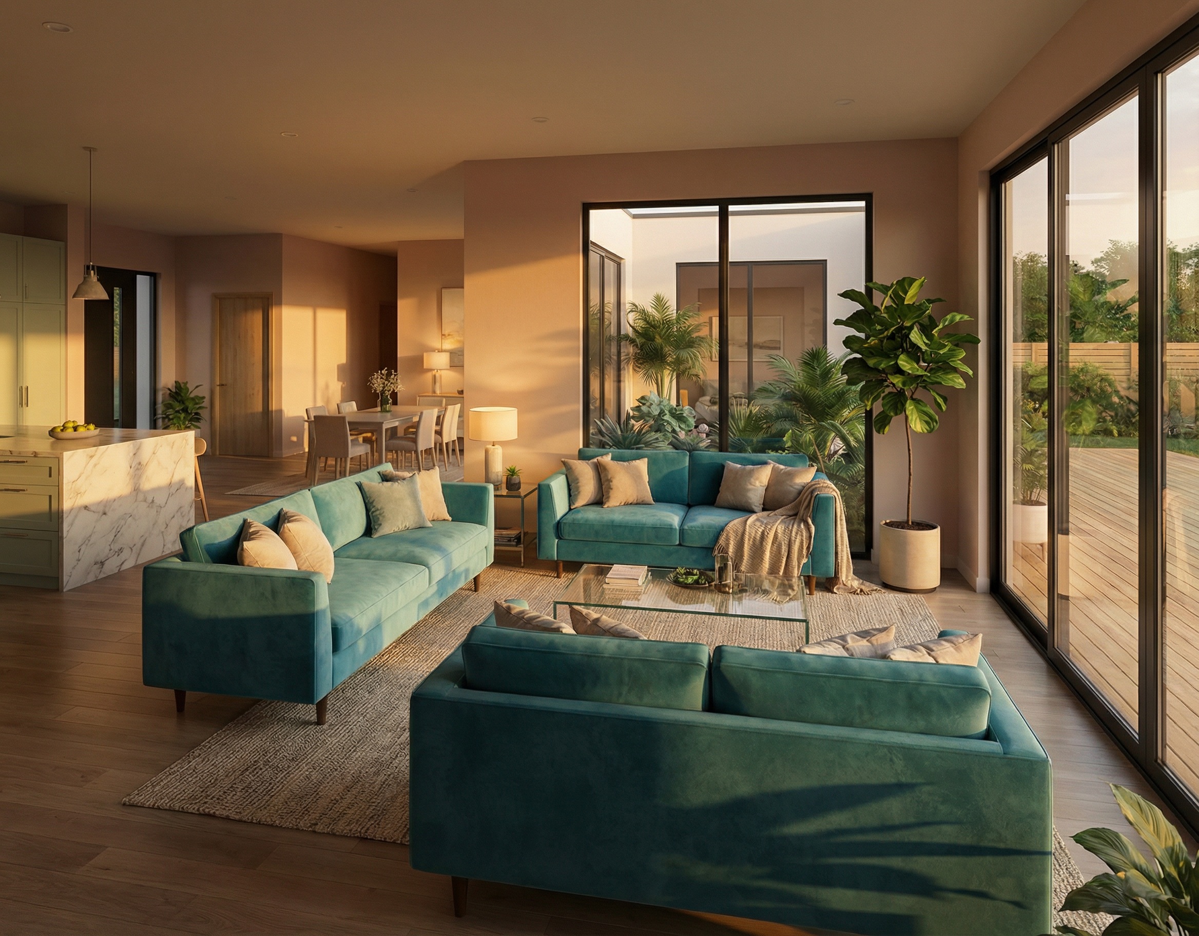 AI living room layout design optimized for comfort functionality and modern home living