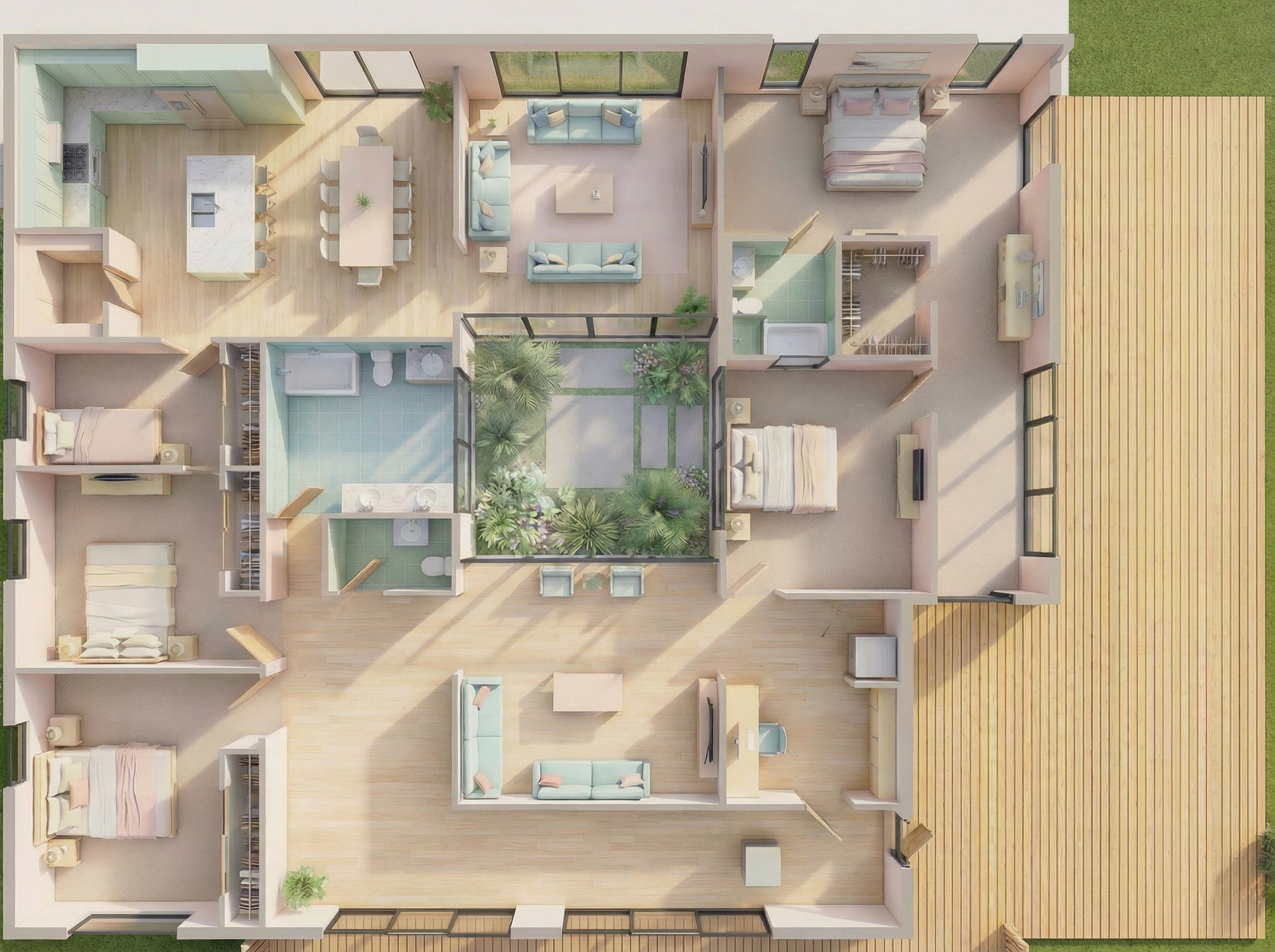 Modern luxury 3D floor plan design showcasing an open-concept contemporary home layout