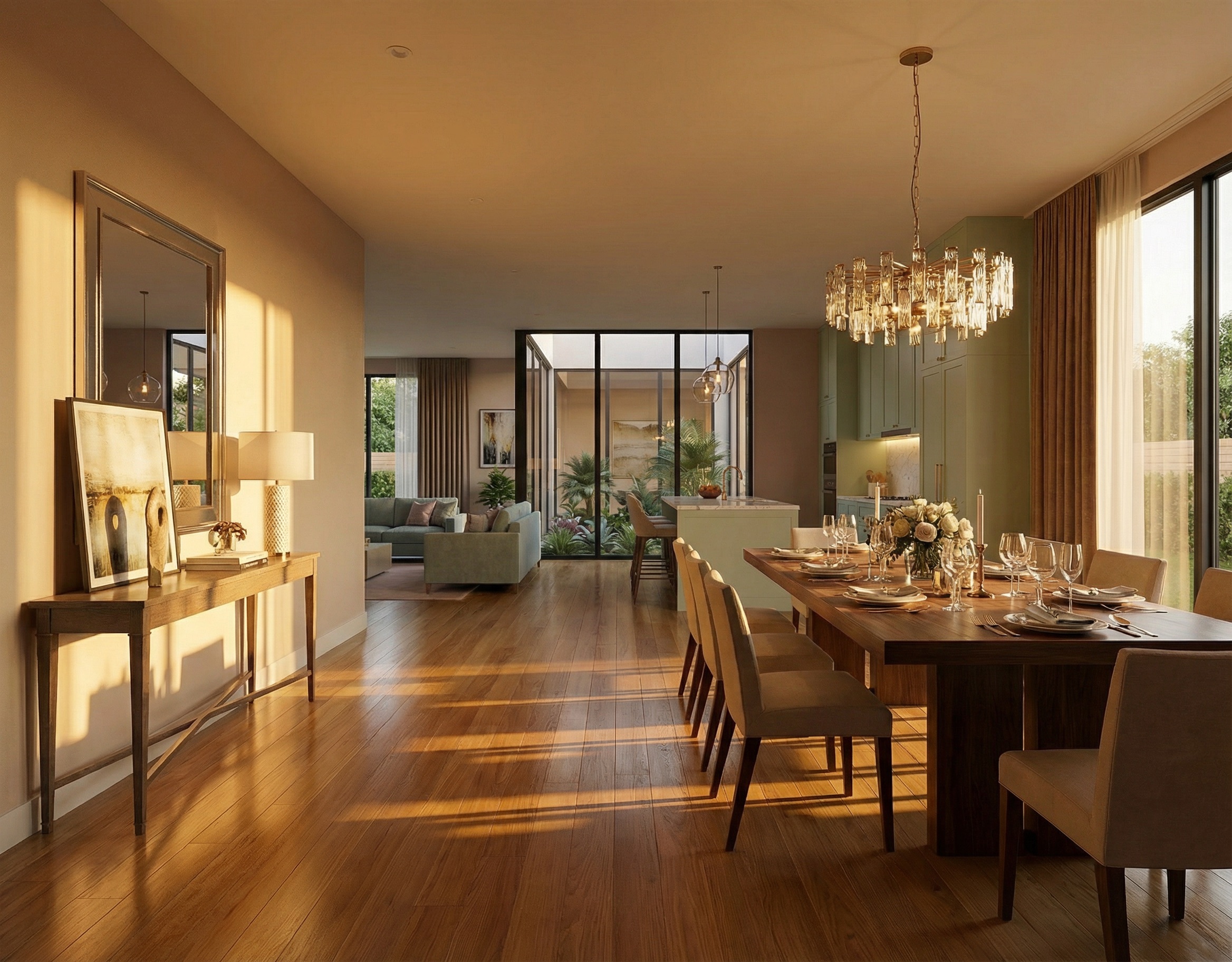 Open concept living and dining room AI design featuring spacious modern interior planning