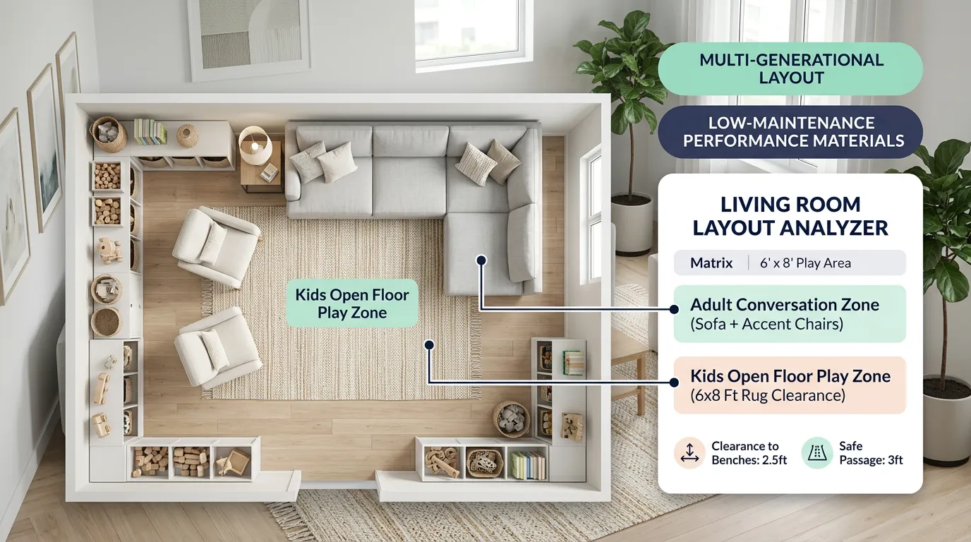 Planning a combined living and dining room layout around natural movement routes and clearances