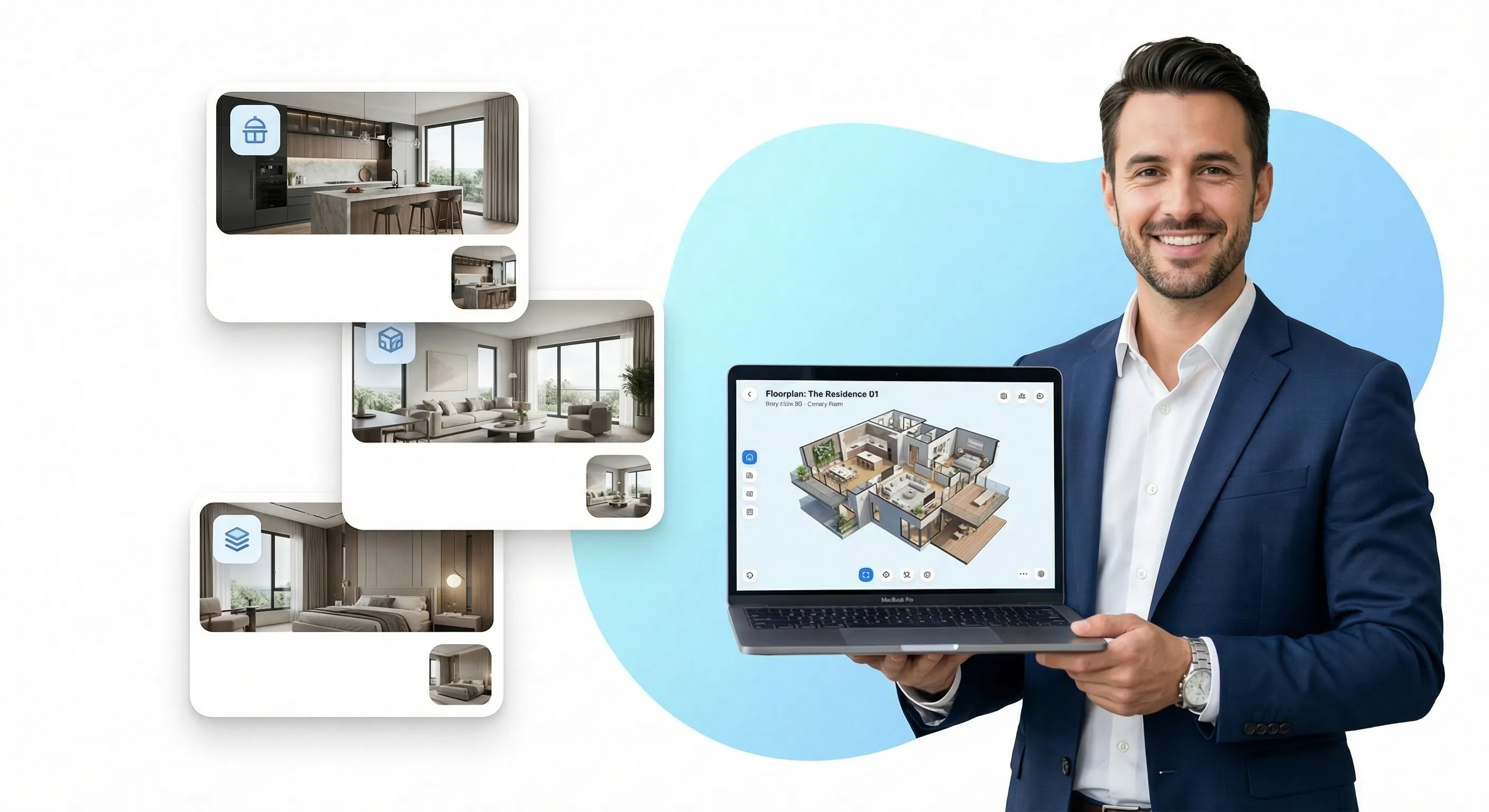 3D floor plan of a modern home with detailed layout and clean design