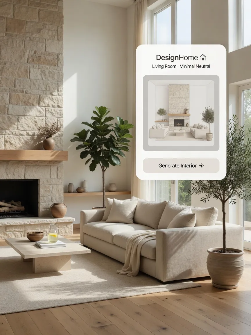 DesignHome room visualizer for uploading photos and generating modern home interior designs instantly.