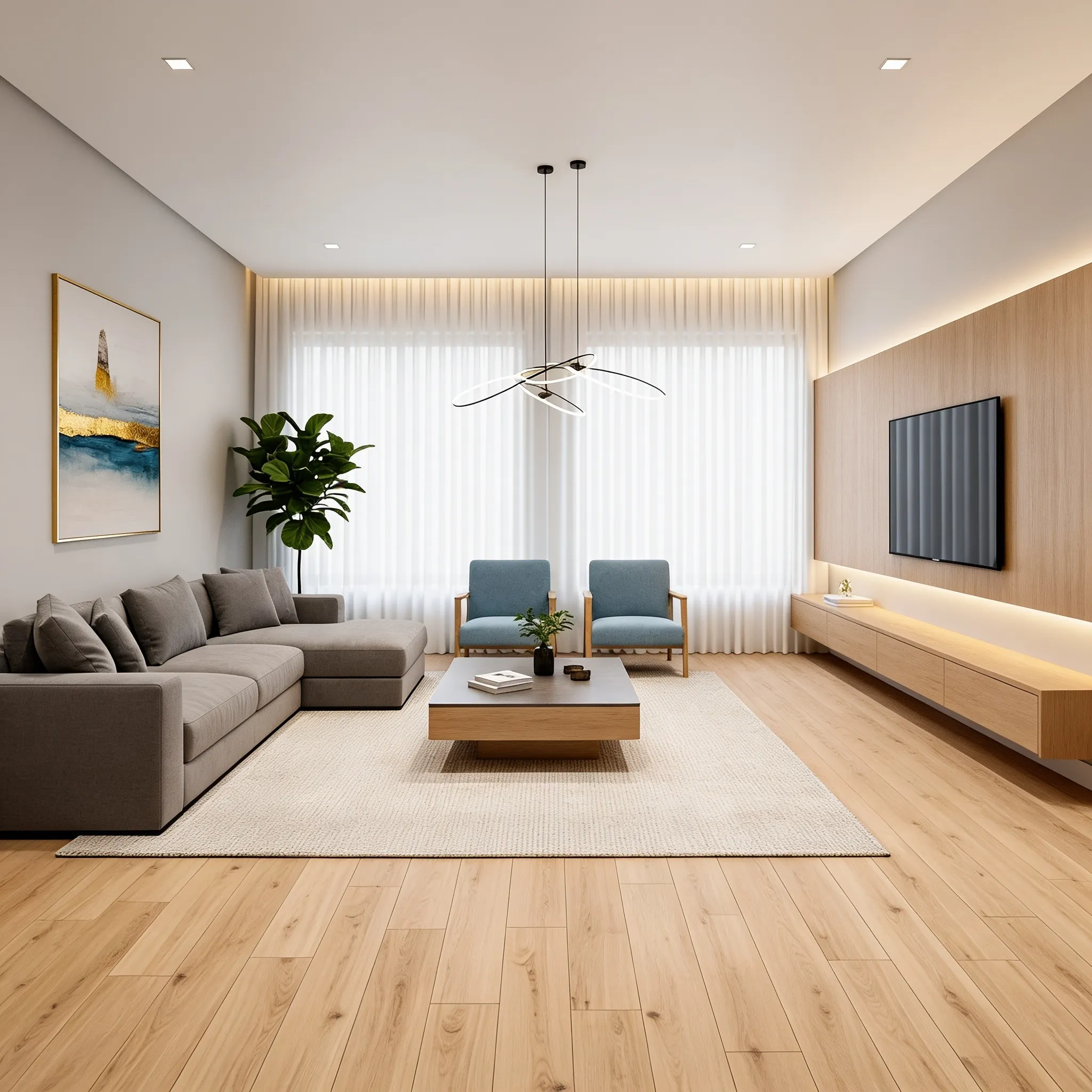 Low-profile mid-century sofa with exposed legs making a small living room feel bigger