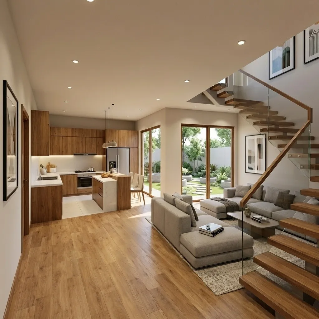 Open plan living room DesignHome render design