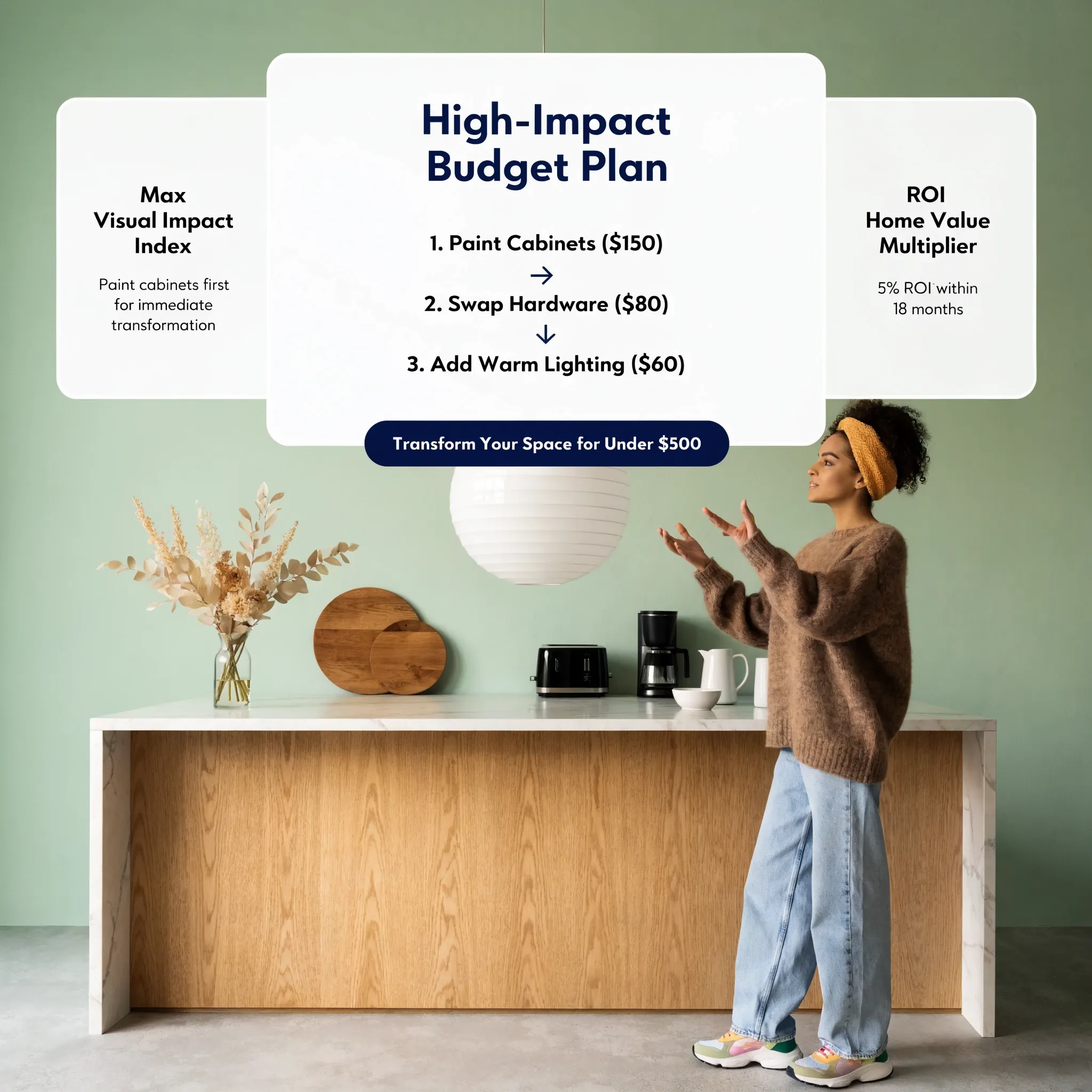 Budget renovation plan focusing spending on daily contact anchor pieces versus visual only items