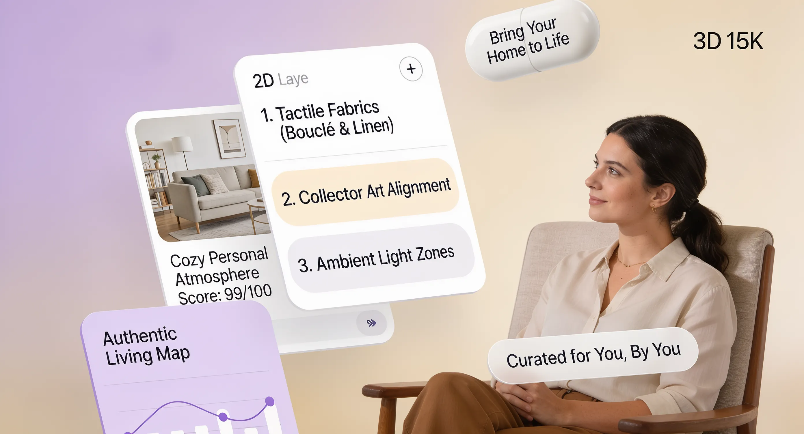 Custom home atmosphere score app evaluating signature room anchors and unique furniture