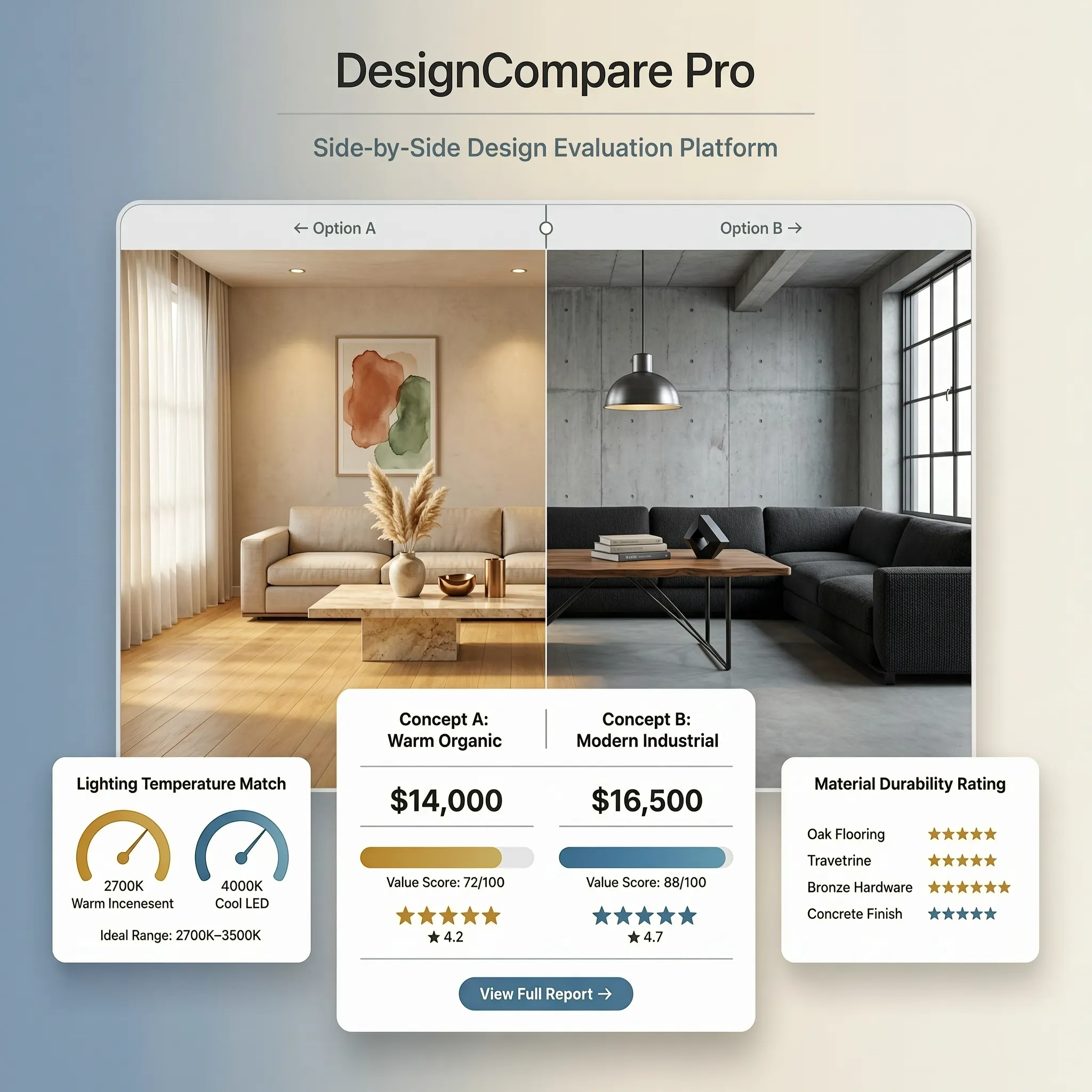 DesignCompare Pro interior evaluation keeping the whole house looking cohesive as each room changes