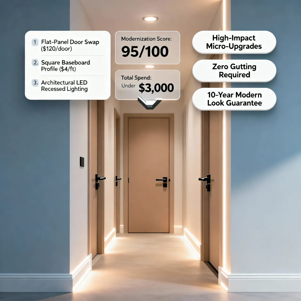 Hallway architectural LED baseboard lighting bringing older home comfort up to modern standards