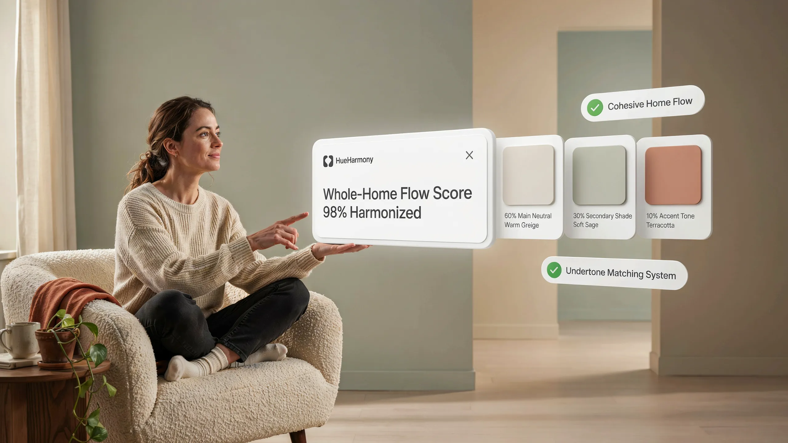 Harmonized home color palette system pairing warm and cool undertones