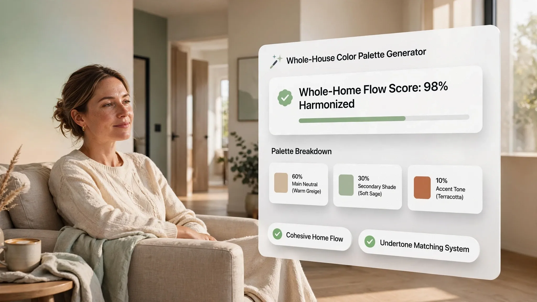 Whole house palette generator tool for building room-to-room color flow