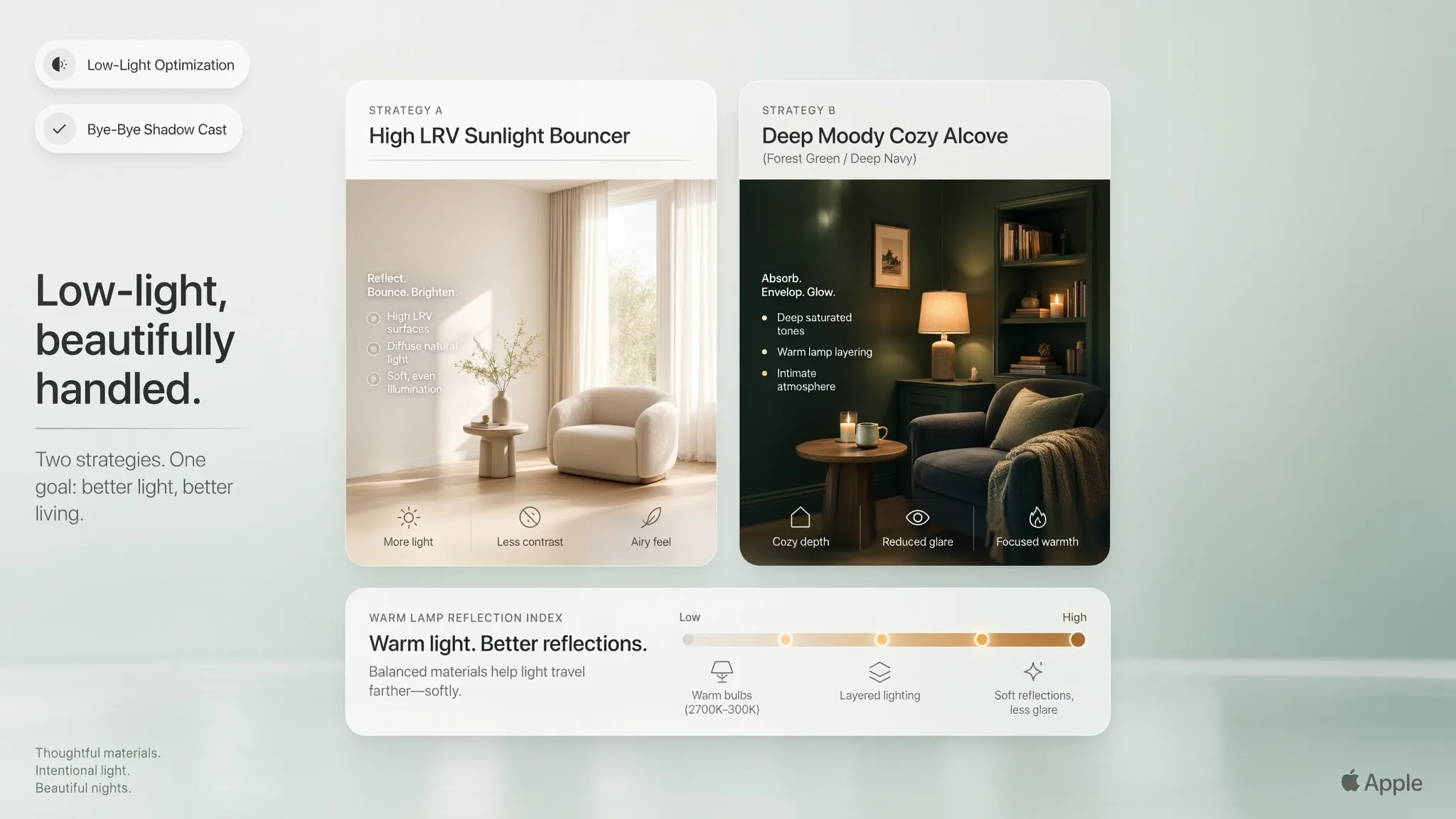 Low light room paint solutions connecting small adjoining spaces