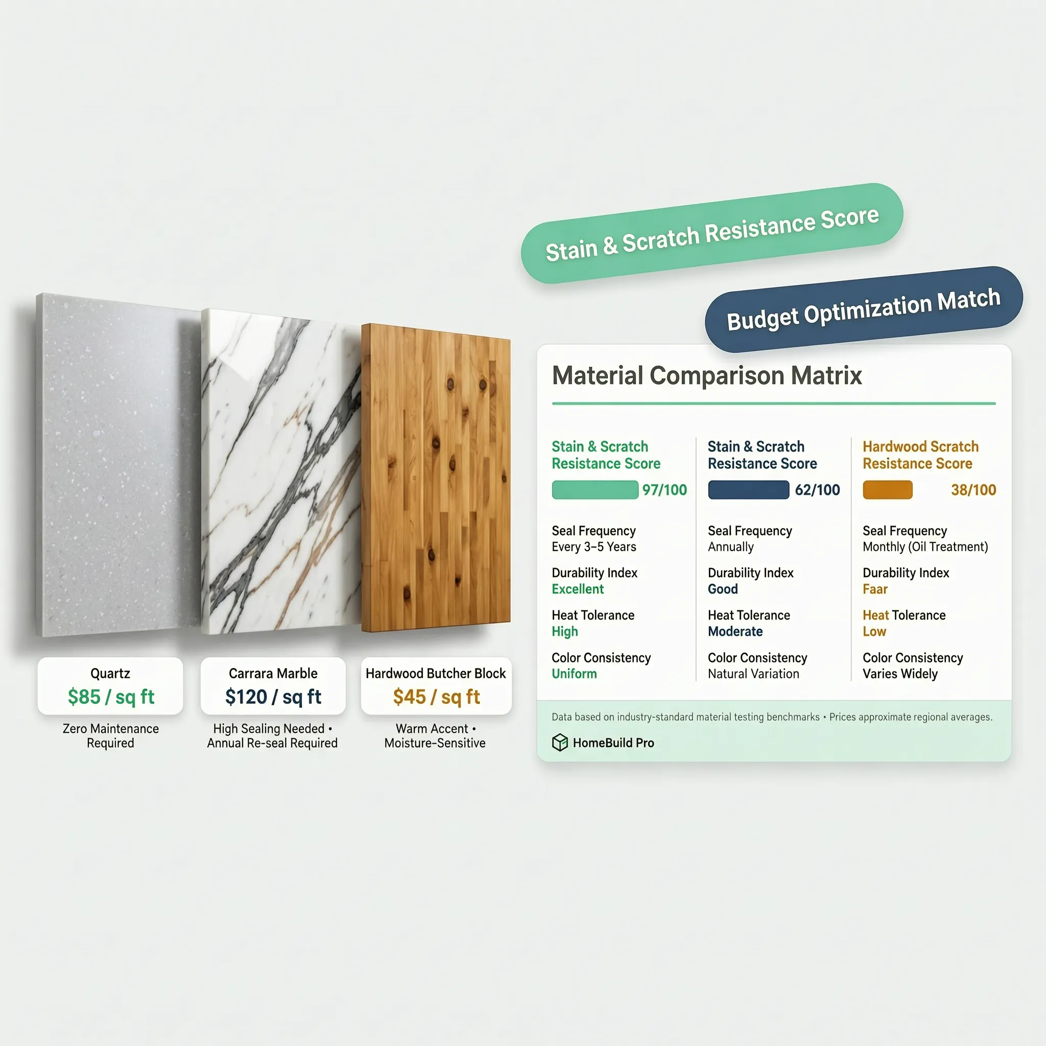 Material comparison matrix quartz marble wood choosing the right treatment for existing materials