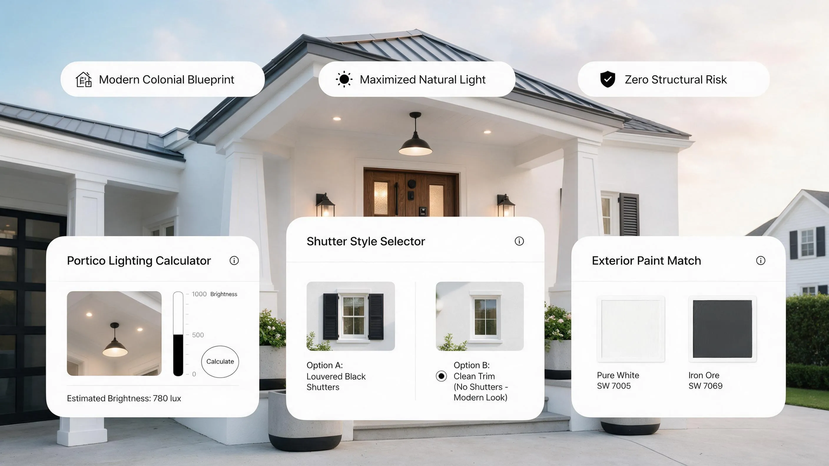 Modern colonial house exterior portico contrasting traditional vs modernized facade