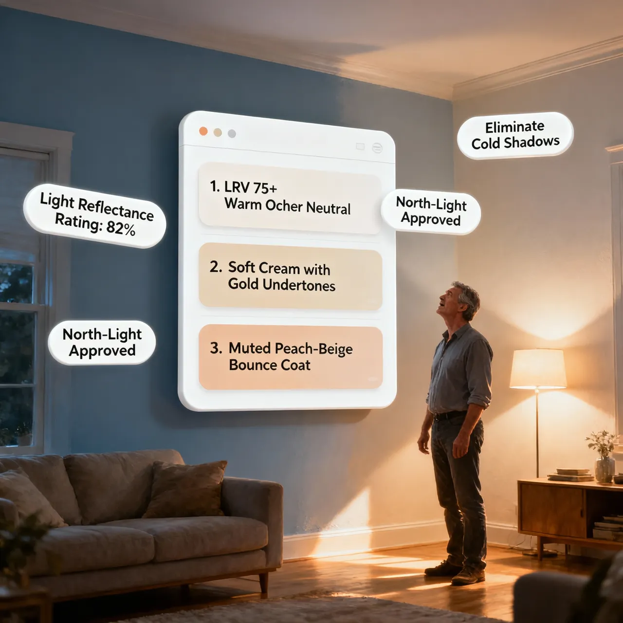 North-facing room paint colors with warm undertones compensating for cool light