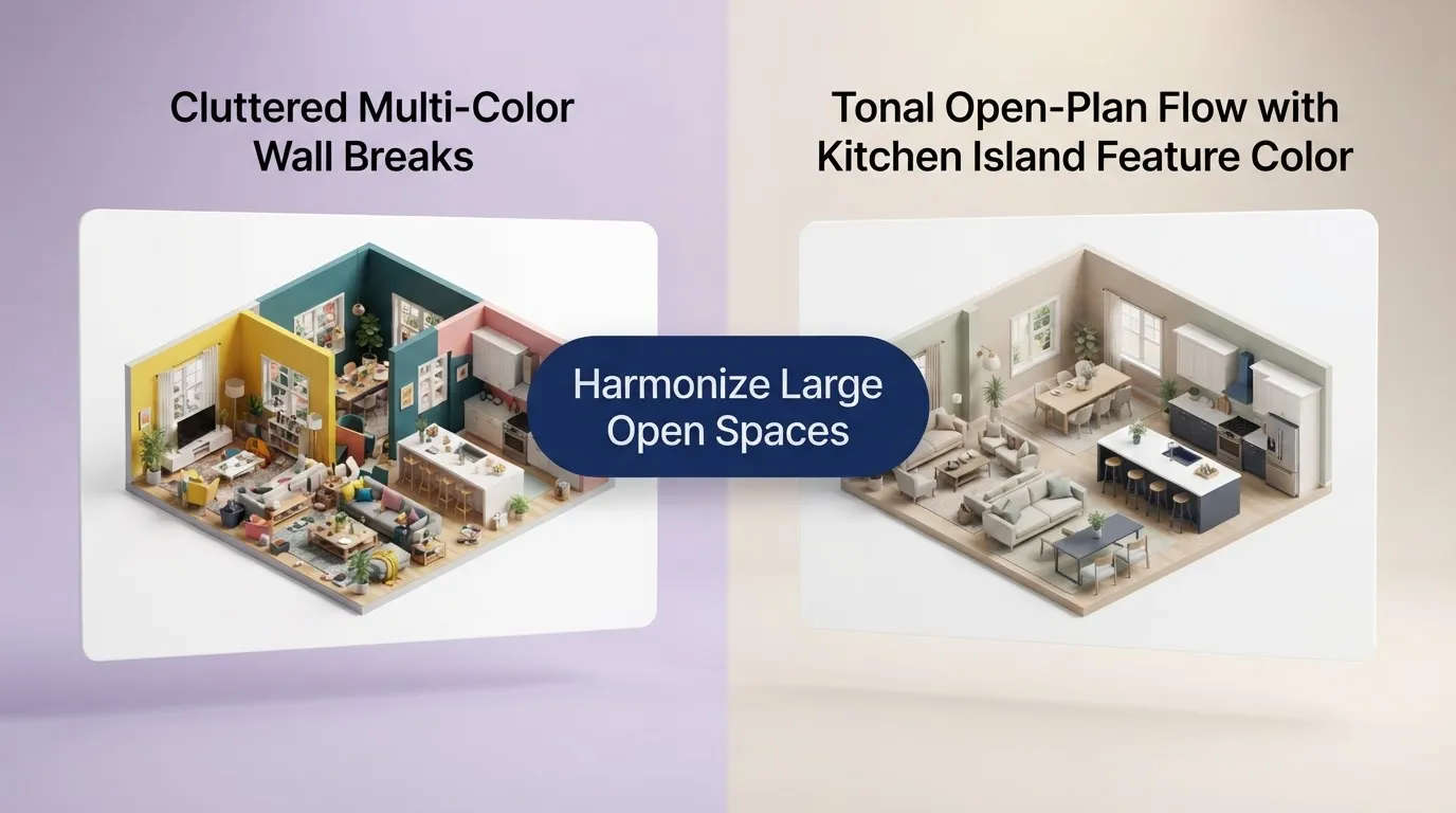 Open plan paint flow comparison for connecting shared sightlines