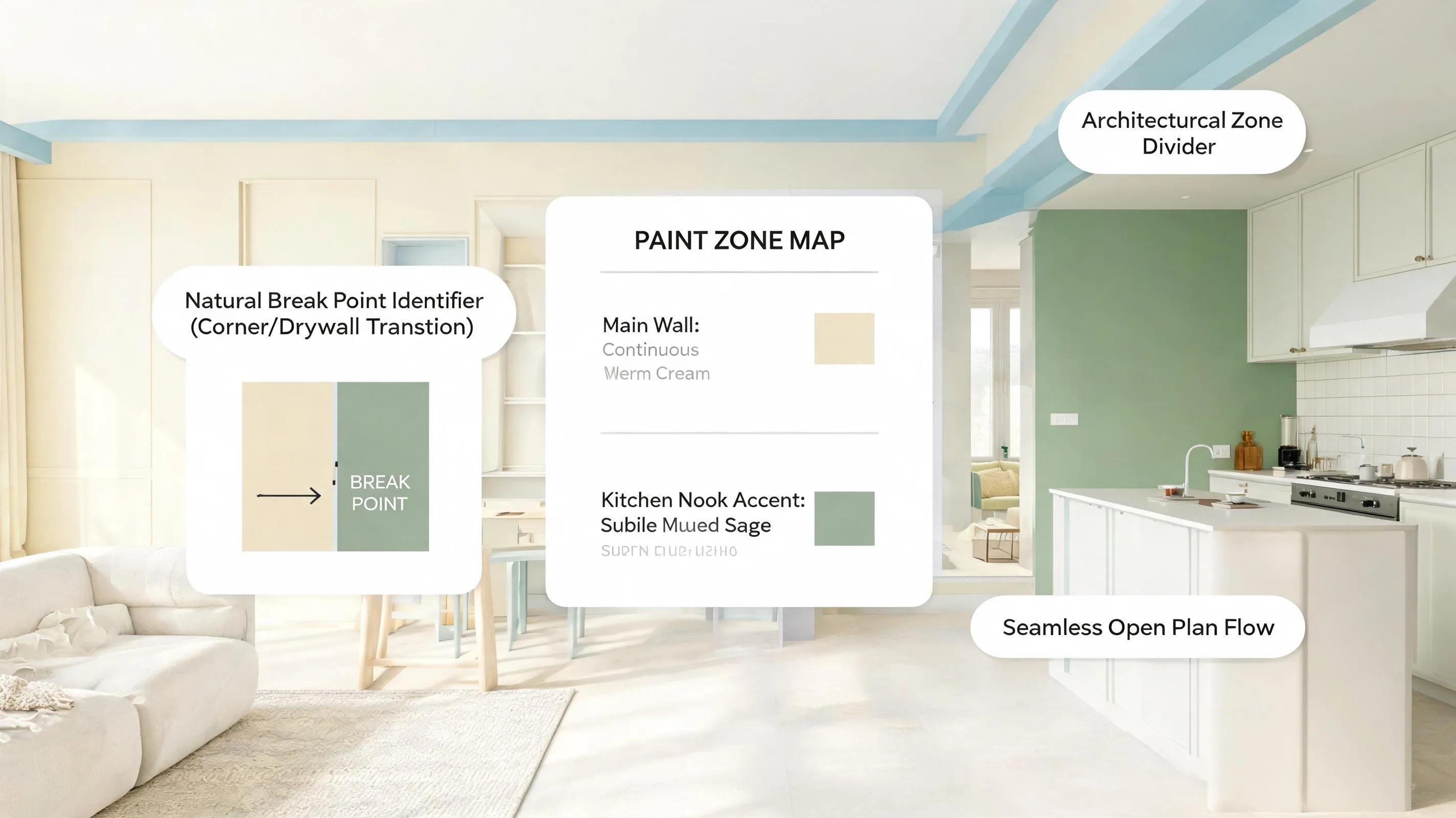 Open plan paint zone map showing where to break colors at doorways