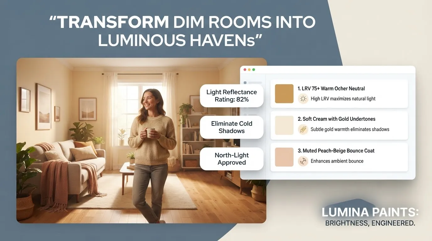 Dark house interior with warm low-light paint colors maximizing ambient light