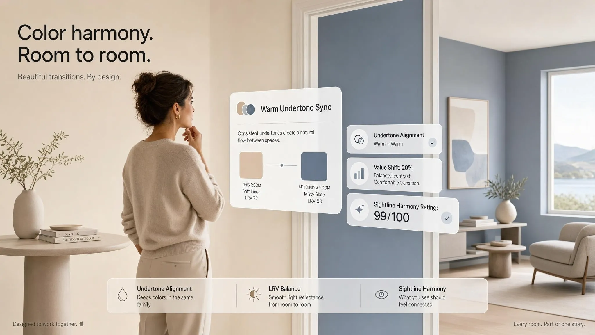 Room color harmony flow creating smooth transitions between adjoining spaces