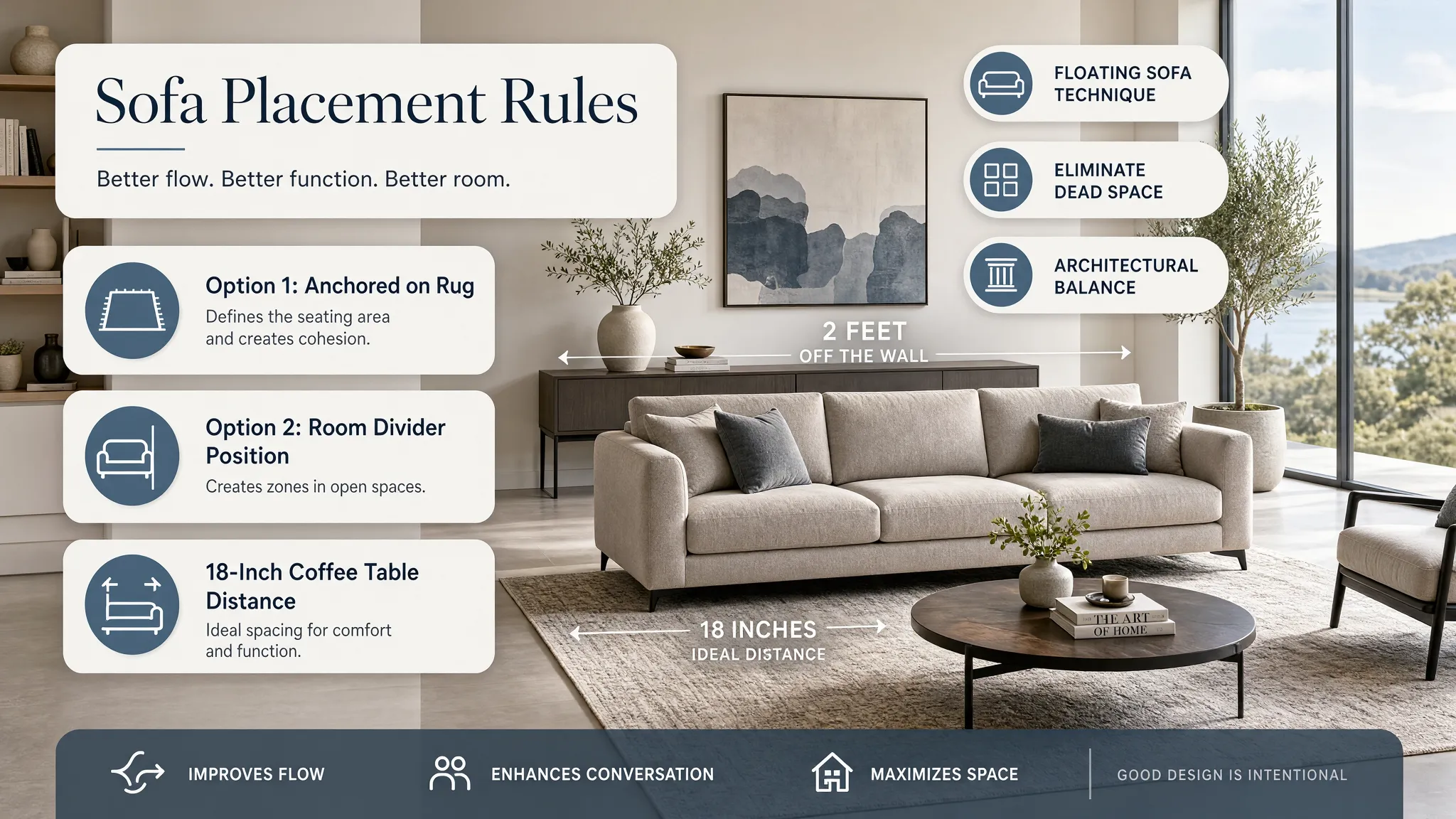 Sectional sofa placement guidelines for optimizing living room floor space