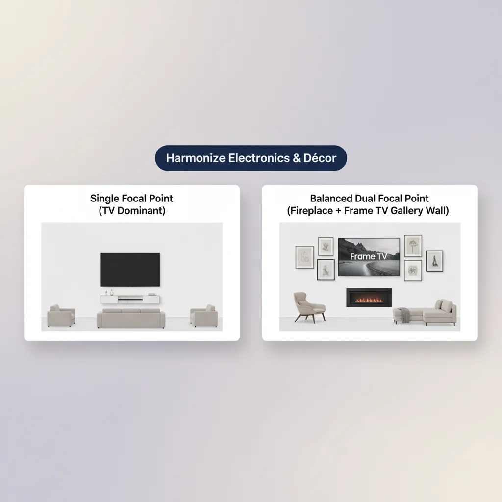 TV wall and fireplace focal point diagram showing dual anchor positioning