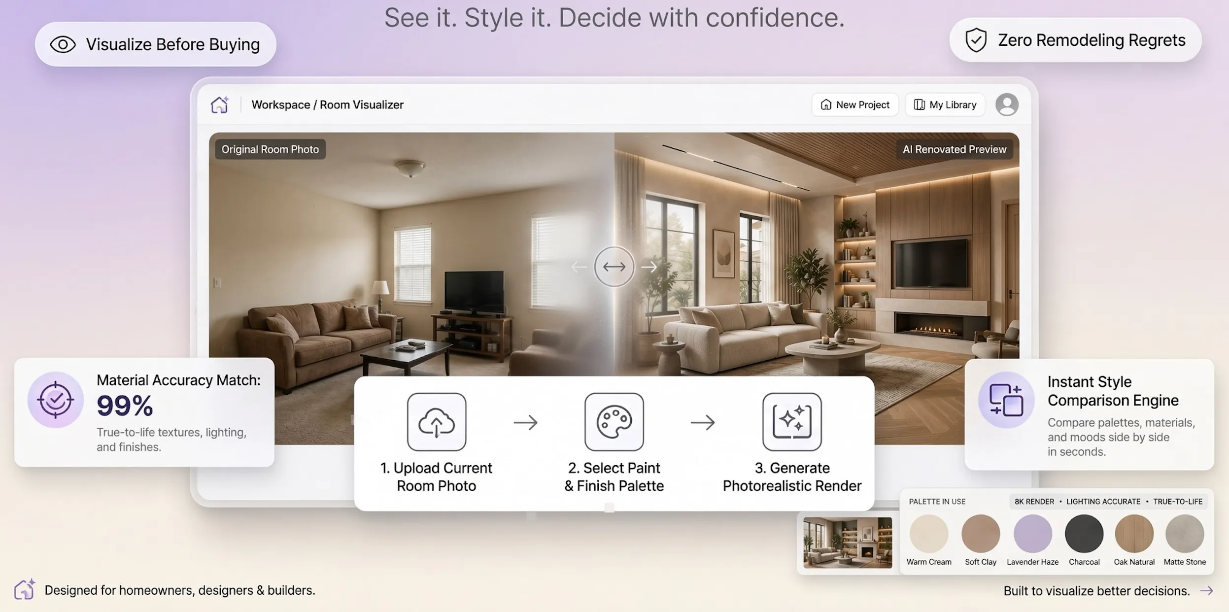 Visualize home improvements AI room visualizer testing your focal point before buying materials