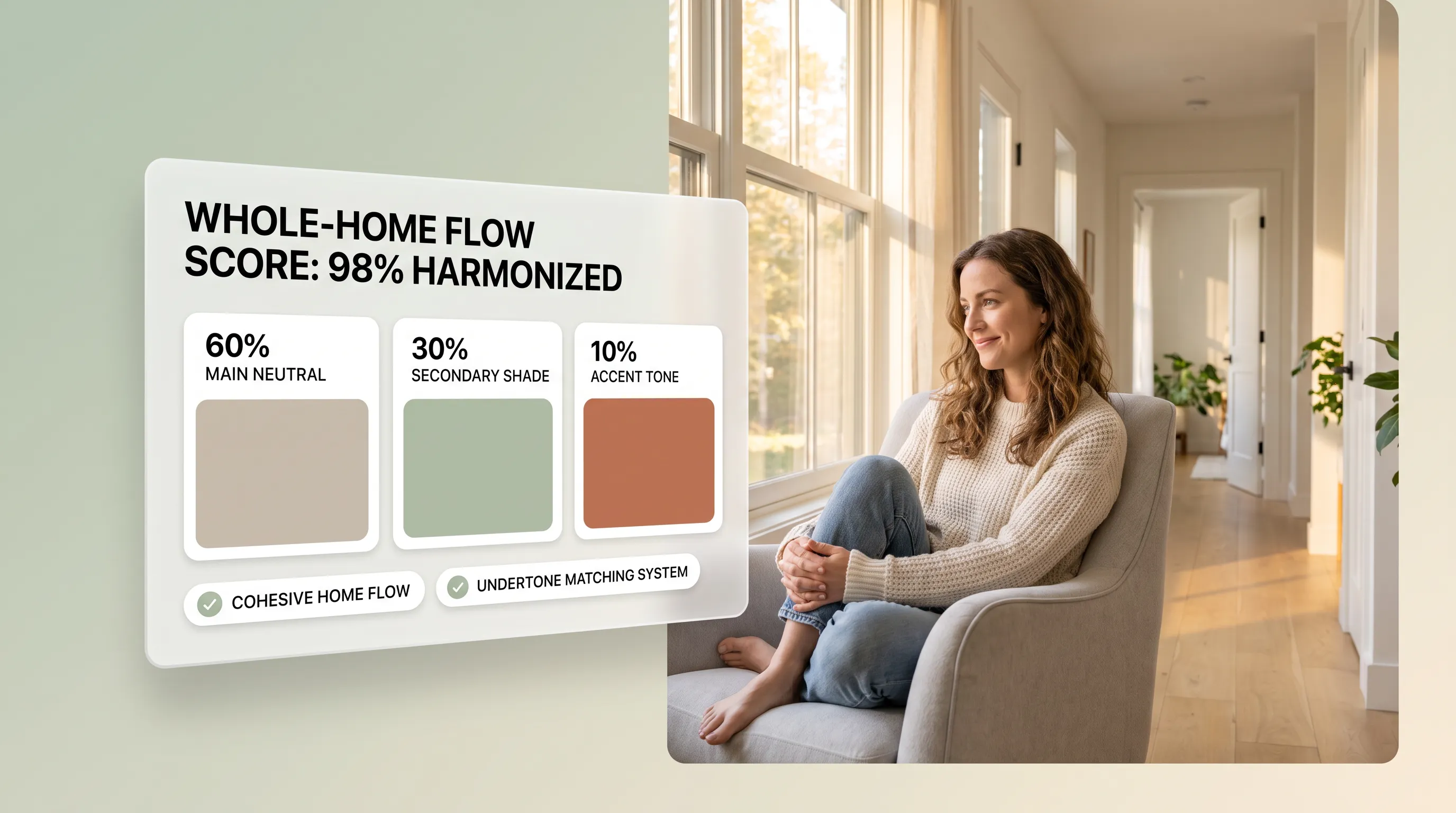 Whole home color flow showing harmonious adjoining room transitions