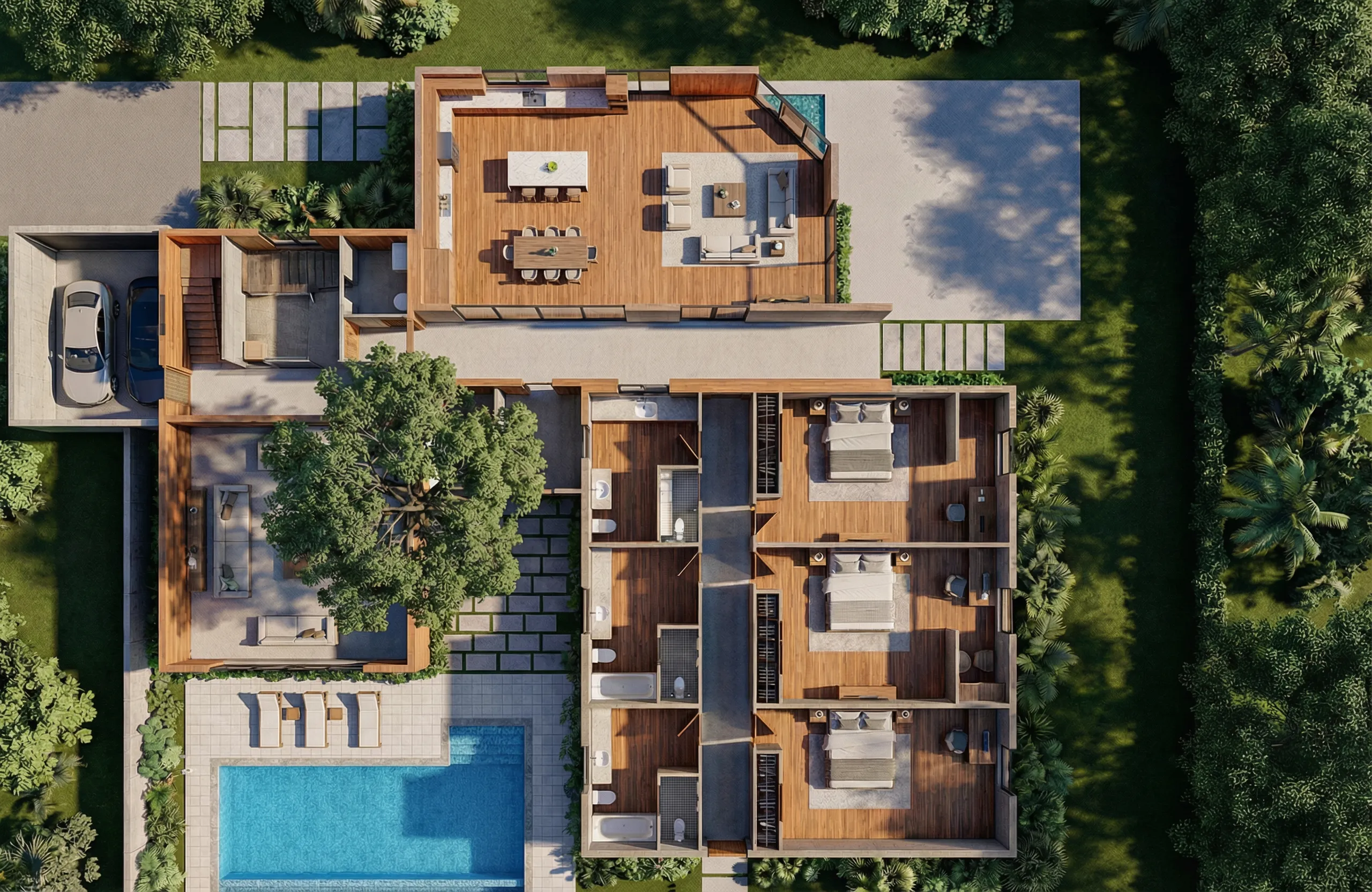Luxury modern courtyard house DesignHome design render